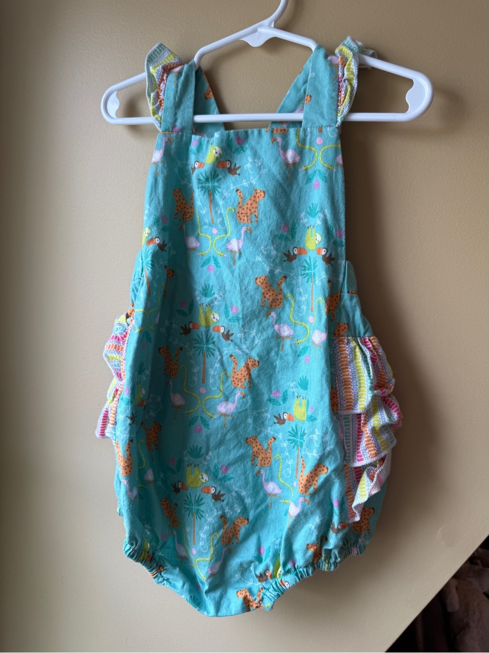 Ric Rac & Ruffles Jungle Safari Bubble Romper | Size 3T | Tropical Animal Print